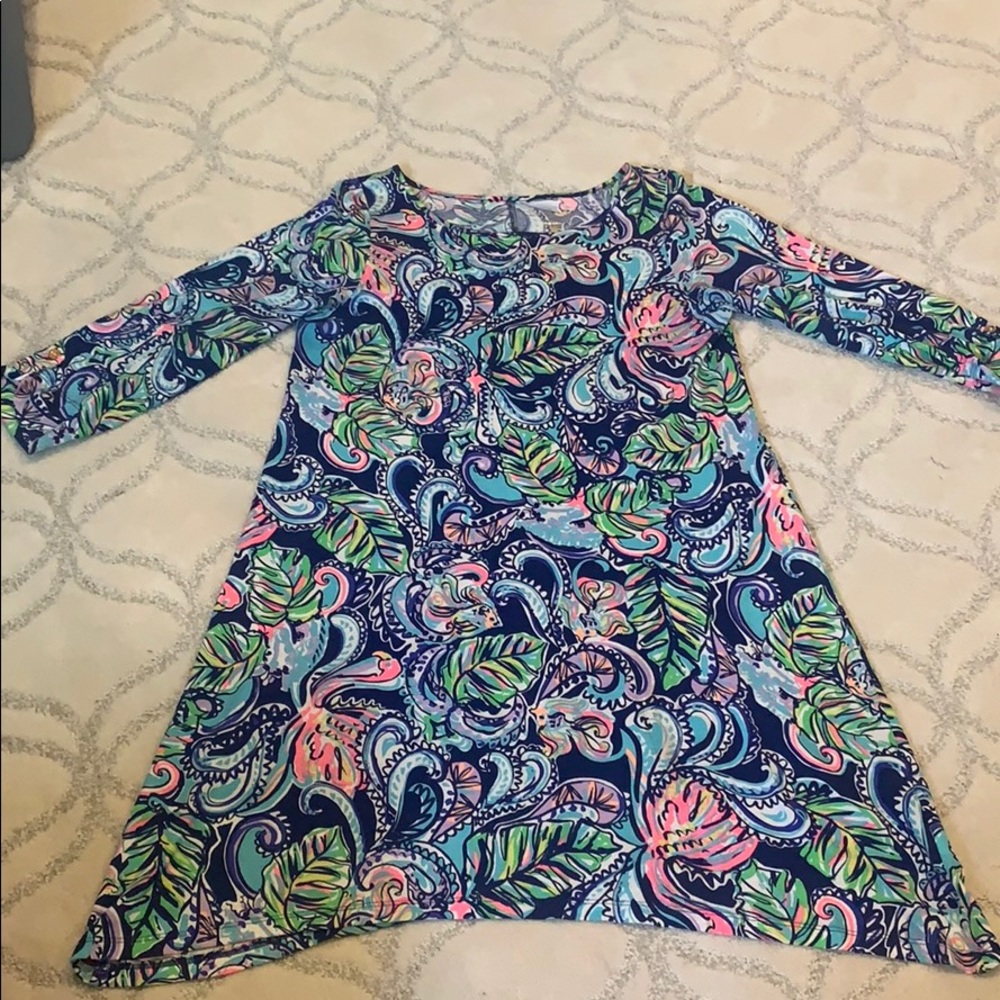 Lilly Pulitzer Navy Multicolor Long Sleeve A-Line Dress